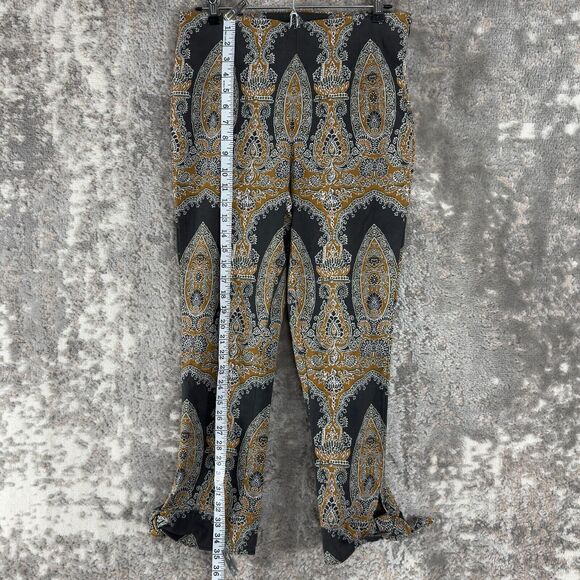 Free People Sz 6 Black & Gold Paisley Print High Rise Crop Pants Boho Artsy - Picture 3 of 11
